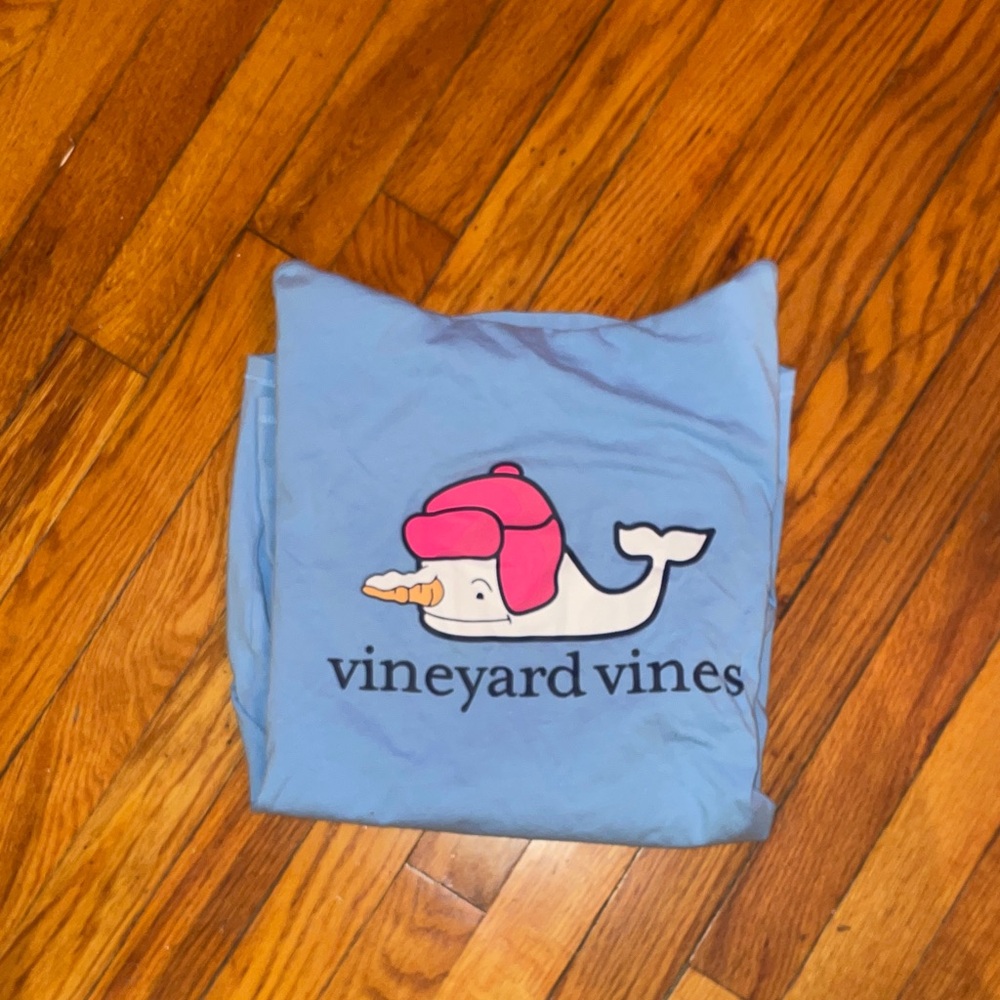 Vineyard Vines Light Blue long sleeve Tee with Winter Whale Graphic